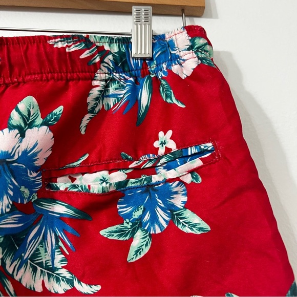 Brooklyn Cloth Surf Ave Small Red Hawaiian Floral Volley Swim Trunks Shorts - Picture 3 of 12